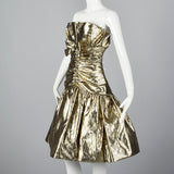 1980s Victor Costa Metallic Gold Strapless Party Dress