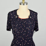 XL 1950s Dress Novelty Flower Print Navy Casual Summer Dress