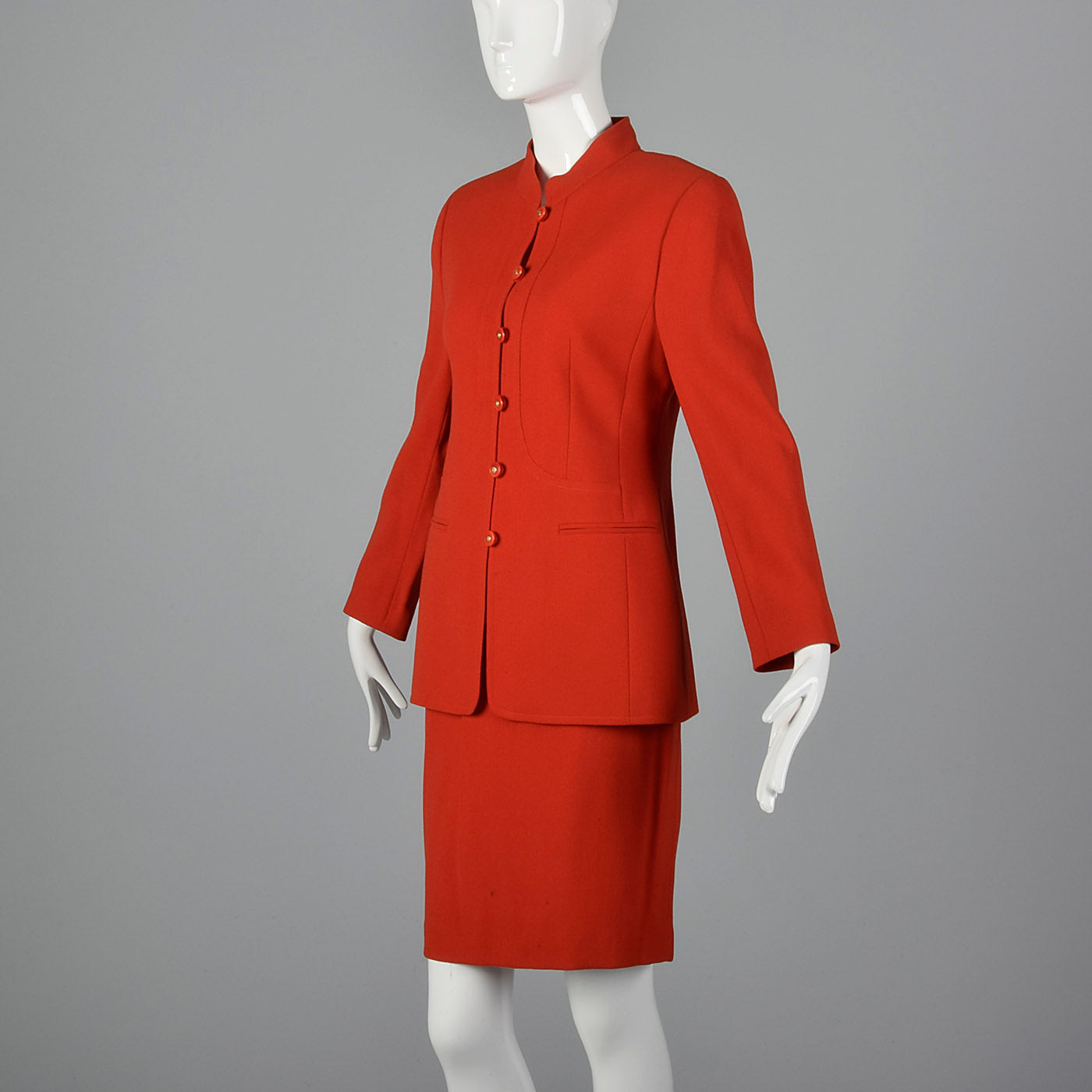 1980s Louis Feraud Red Skirt Suit in Wool Crepe