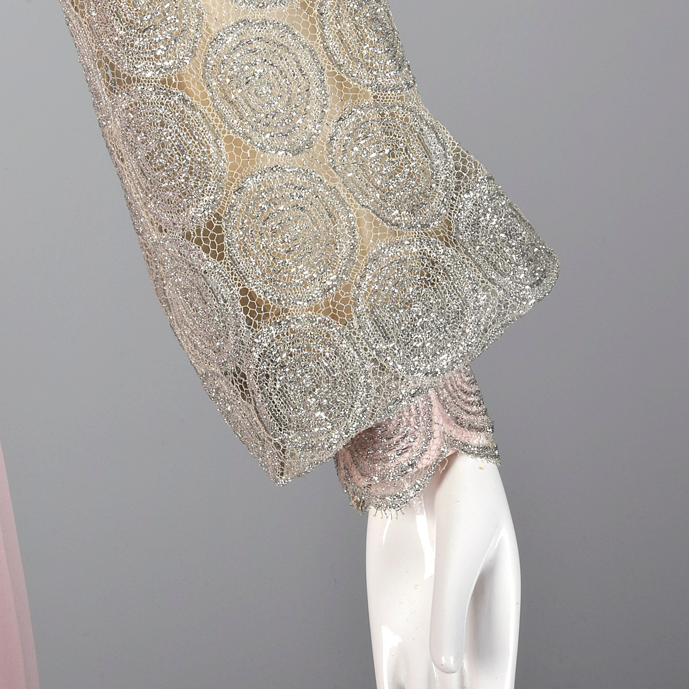 1960s Pink Dress with Silver Lace Overlay