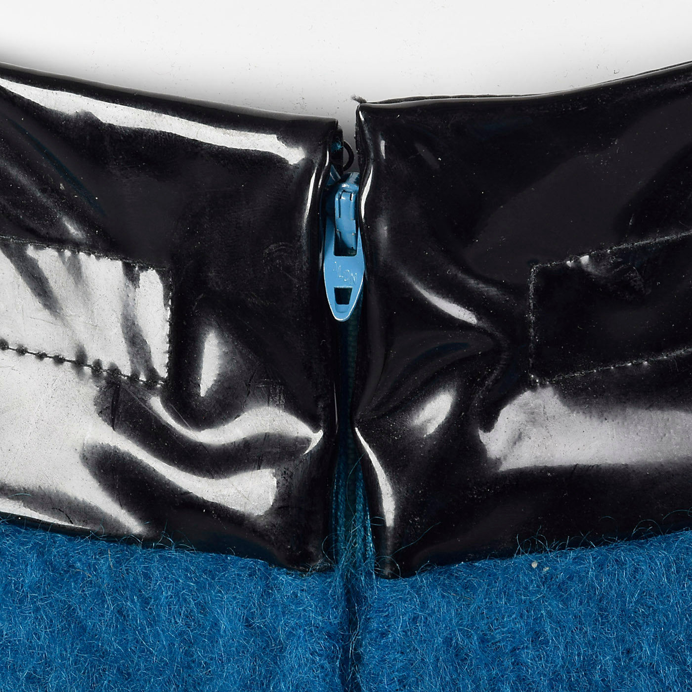1960s Pierre Cardin Space Age Mod Blue Mohair and Black Vinyl Mini Skirt