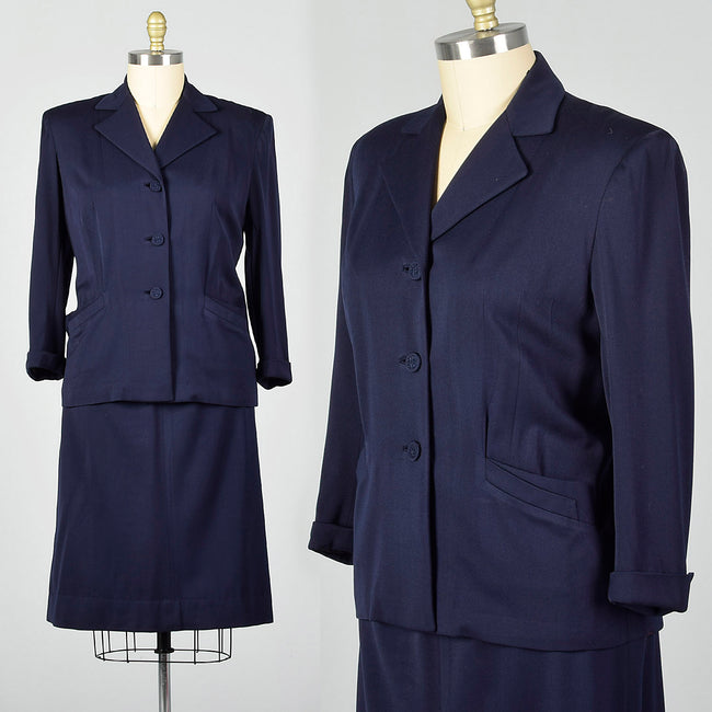 XXL 1950s Navy Gabardine Skirt Suit