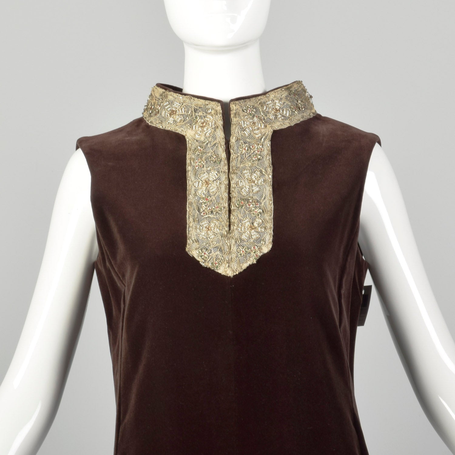 Medium 1960s Teal Traina Brown Shift Dress Sleeveless with Beading
