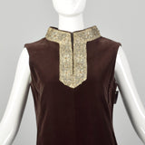Medium 1960s Teal Traina Brown Shift Dress Sleeveless with Beading