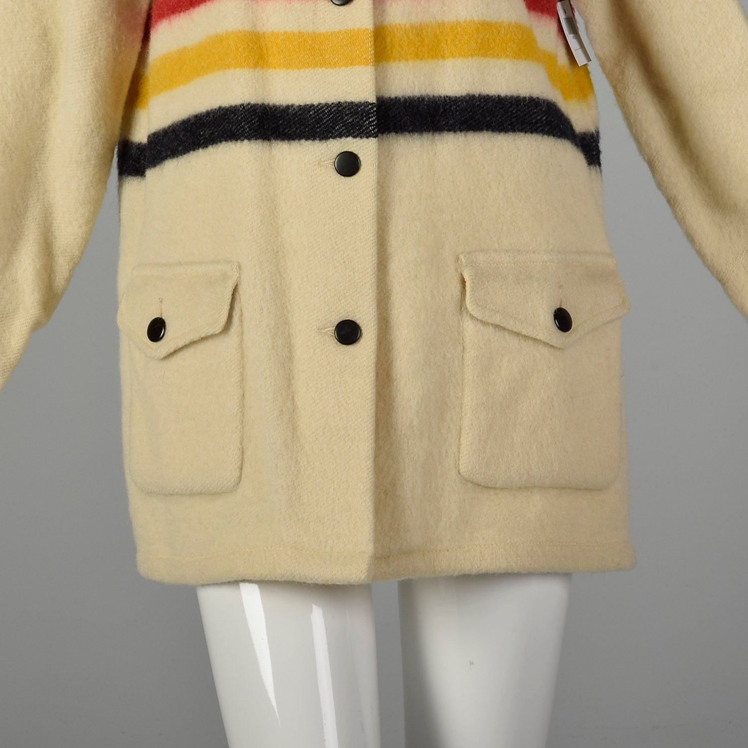 Medium 1950s Hudson Bay Striped Wool Blanket Coat Cozy Autumn Outerwear