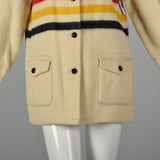 Medium 1950s Hudson Bay Striped Wool Blanket Coat Cozy Autumn Outerwear