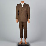 1970s Mens Brown Wool Windowpane Suit