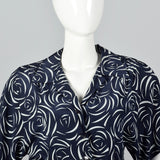 1980s Albert Nipon Navy Silk Print Jumpsuit