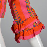 1970s Stripe Crop Top with Ruffle Sleeves