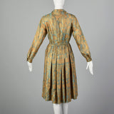 XXS Saks Fifth Avenue 1950s Green and Gold Floral Dress