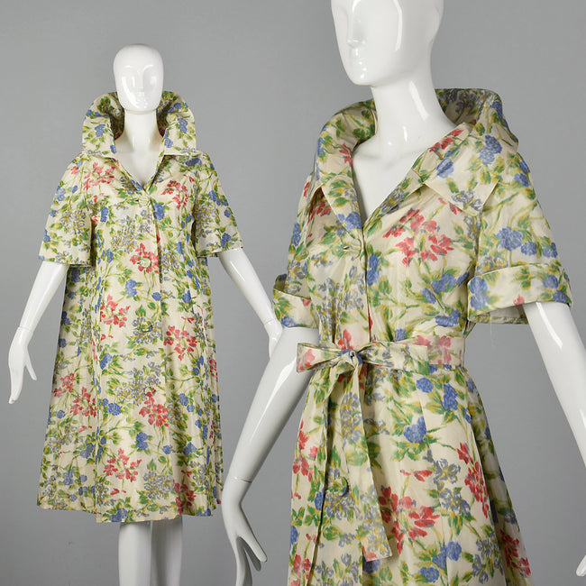 1950s Floral Silk Dressing Gown