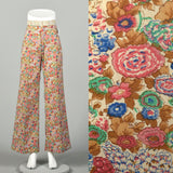 XS 1970s Pants Flower Print Bohemian Hippie Wide Leg Bell Bottoms