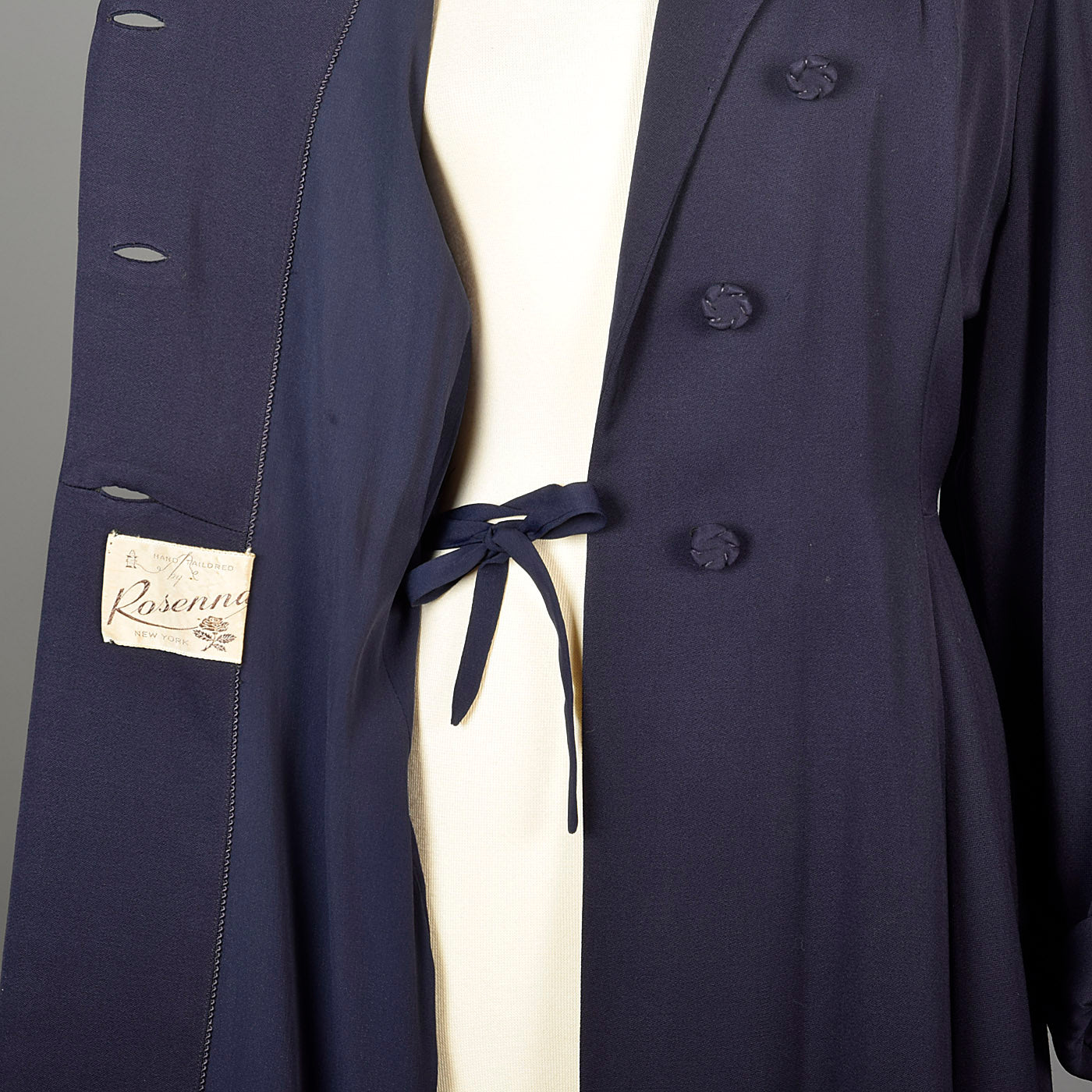 1950s Blue Gabardine Hourglass Princess Coat with Full Sleeves