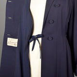 1950s Blue Gabardine Hourglass Princess Coat with Full Sleeves