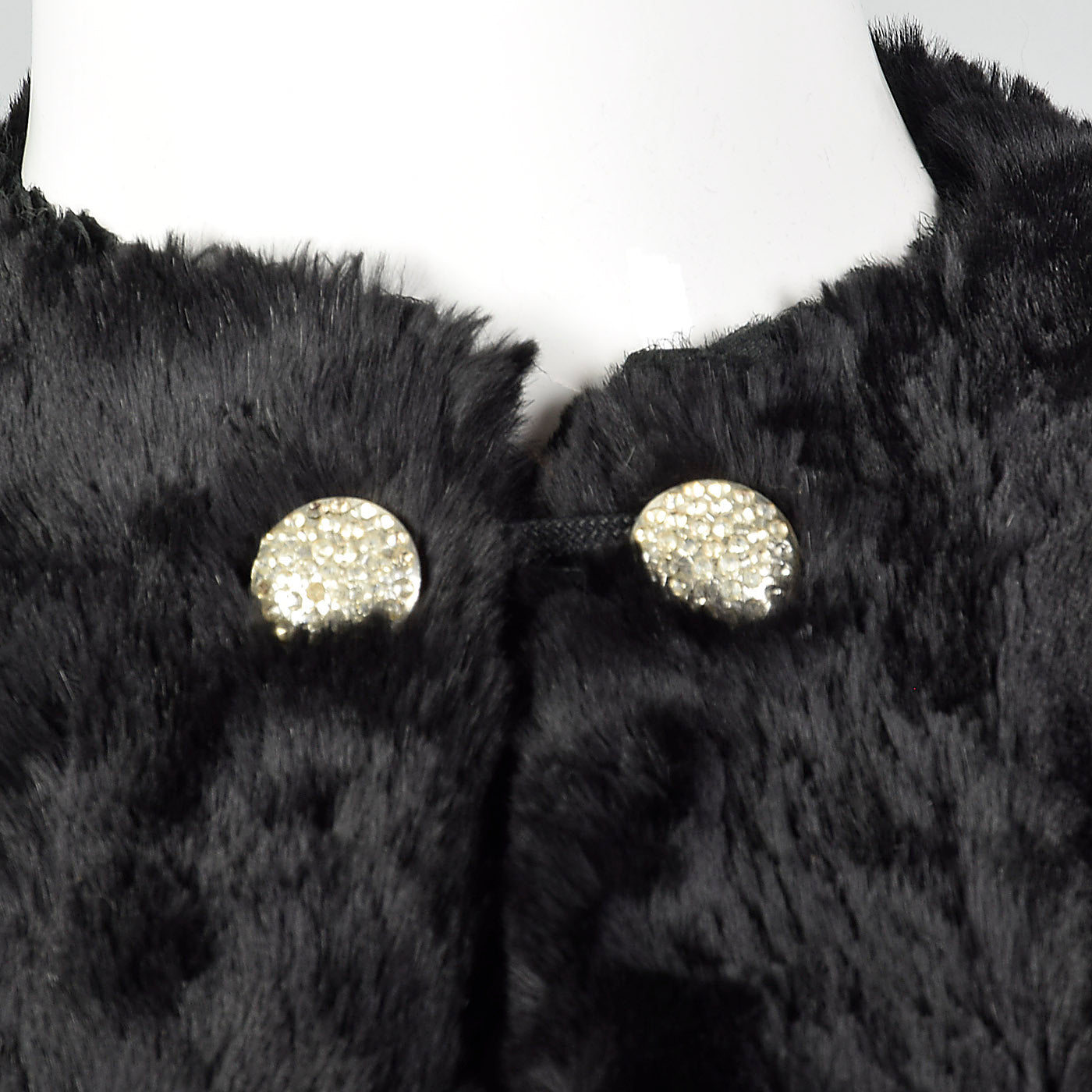 1940s Black Sheared Fur Stole with Red Satin Lining
