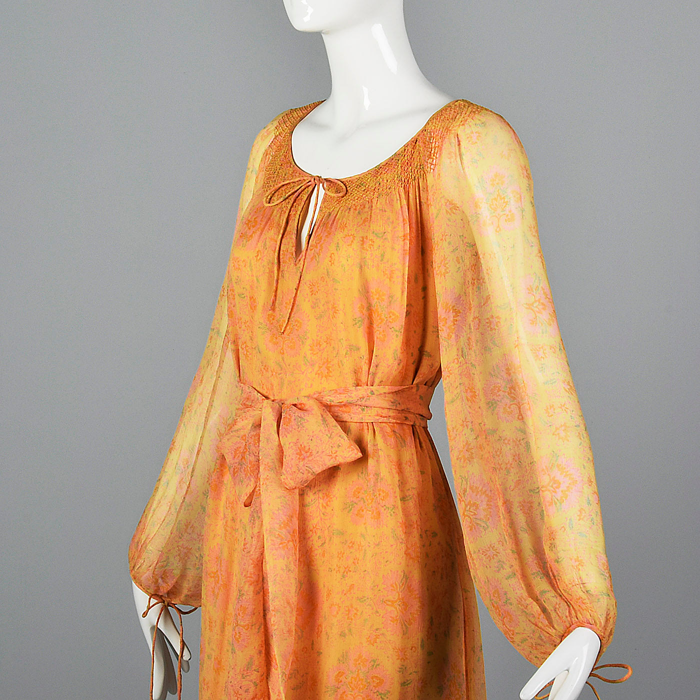 1970s Treacy Lowe Bohemian Silk Maxi Dress