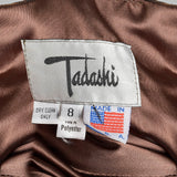 Small 1990s Tadashi Animal Print Dress Brown One Shoulder Asymmetric Hem