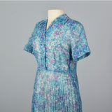 1960s Sheer Blue Floral Print Dress