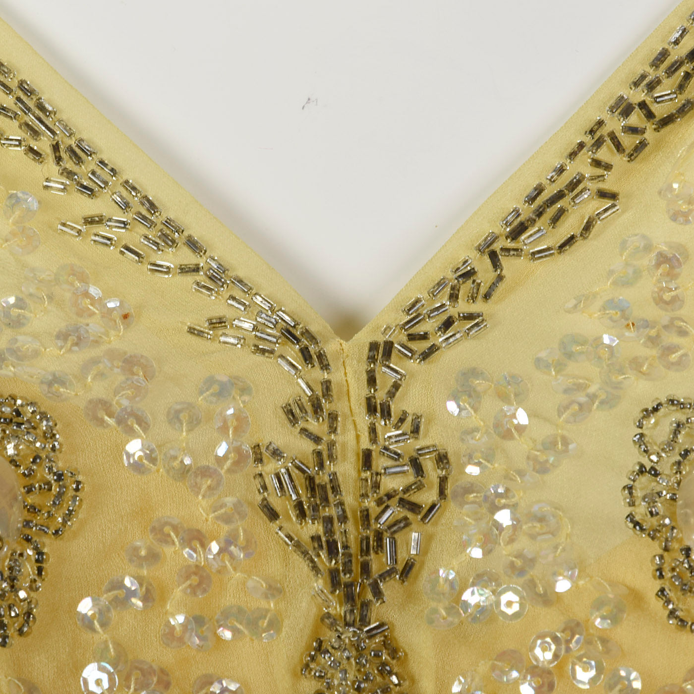 1960s Yellow Chiffon Beaded Dress