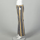 Medium 1970s Yellow Striped Jeans Low Rise Hippie Bell Bottom Pants