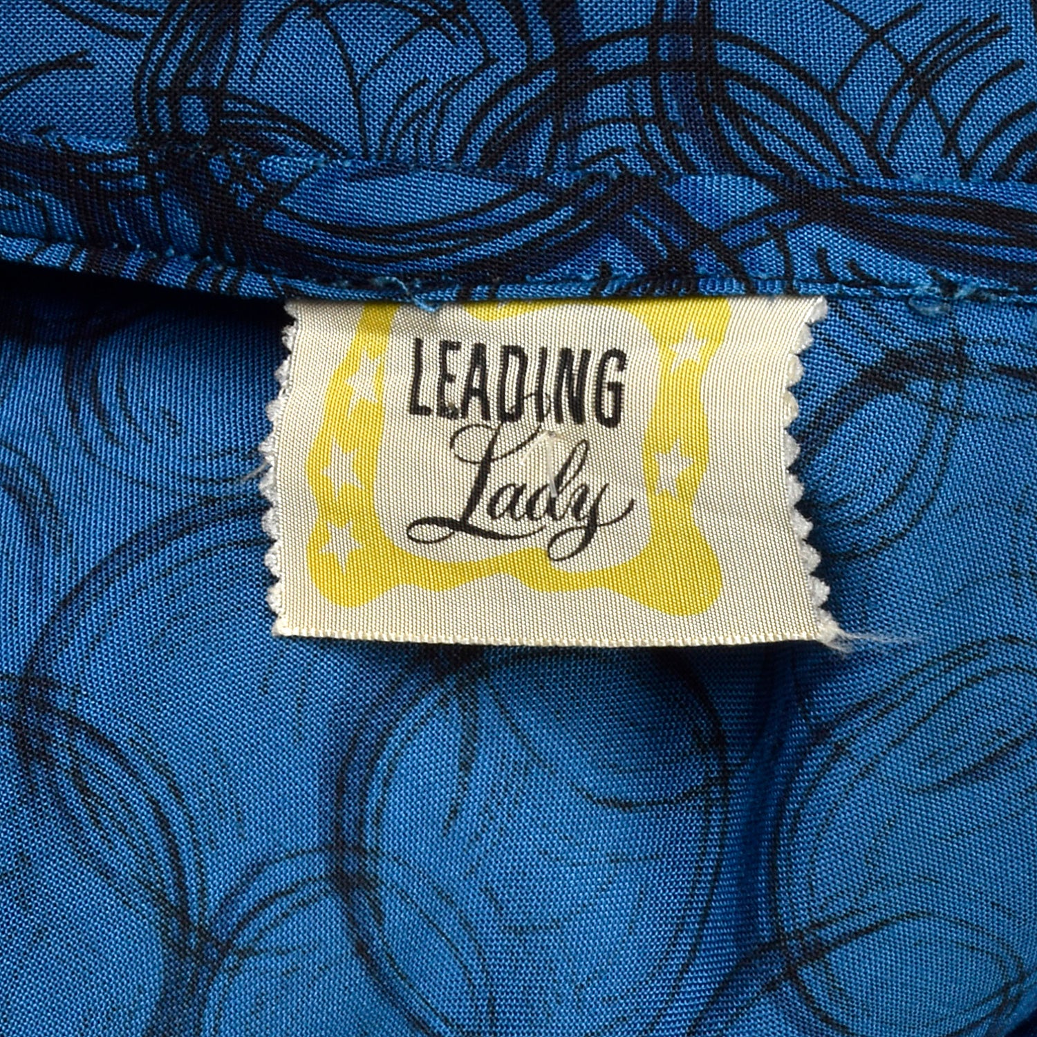 Large 1950s Blue Geometric Print Day Dress