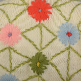 Small 1960s Embroidered Cardigan Sweater Colorful Flowers On Off-White Knit