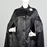 OSFM 1970s Black Animal Print Cape Goth Cloak Attached Neck Tie Vegan Leather