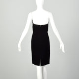 Large 1990s Oleg Cassini Black Tie Dress Velvet Beaded Strapless Cocktail Mini