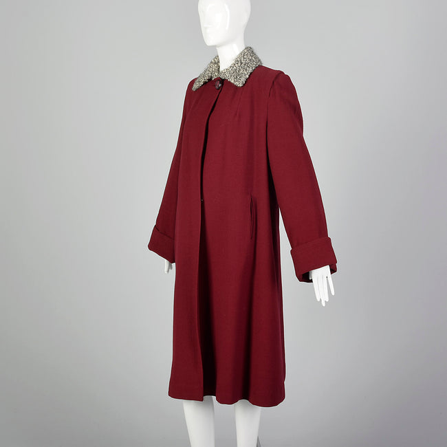 XL 1940s Burgundy Swing Coat