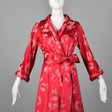 1960s Pink Silk Robe with Space Age Rolled Cuffs and Hem