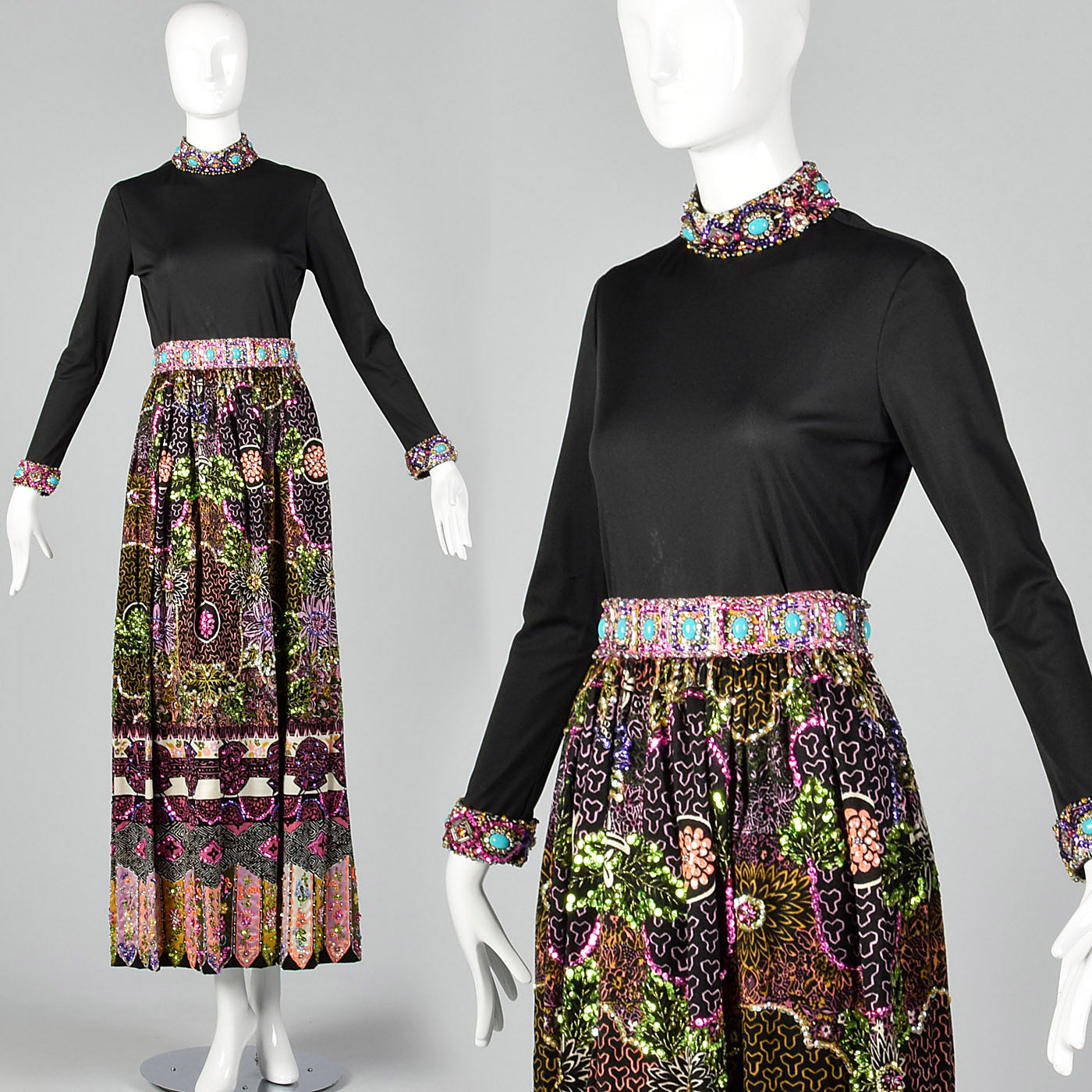 XS I Magnin 1970s Two Piece Dress Set