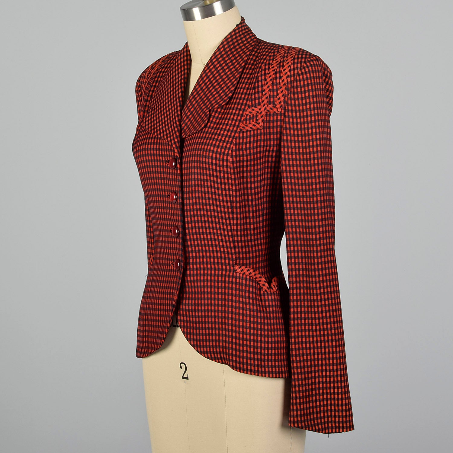 Medium 1940s Red and Black Check Jacket
