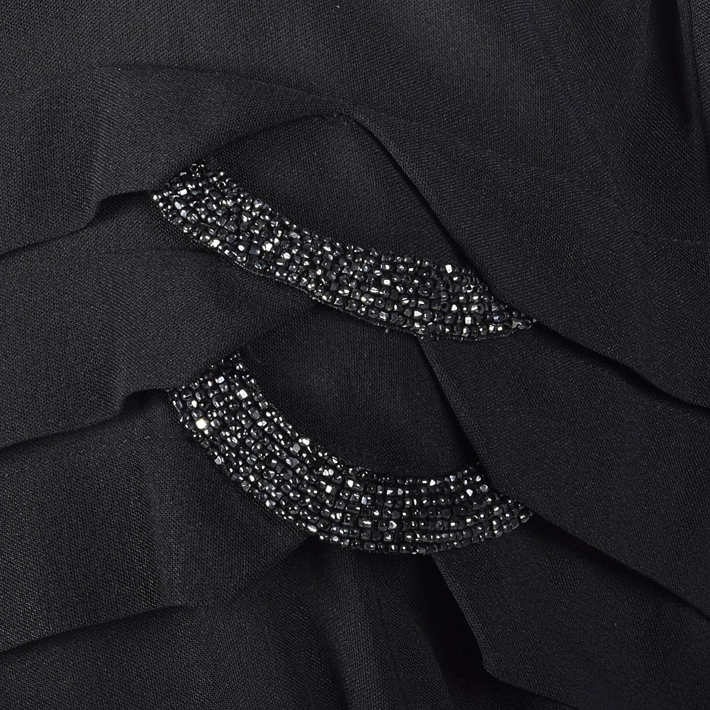 1950s Black Dress with Beaded Loops and Sash