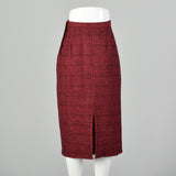 1960s Red & Black Wool Tweed Pencil Skirt
