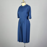 Large 1950s Blue Belted Dress