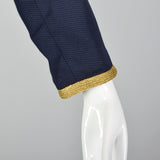1980s Bill Blass Navy Dress with Gold Tone Metal Braided Trim