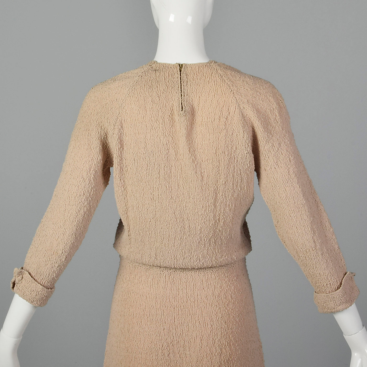 1940s Taupe Knit Dress with Beaded Bust