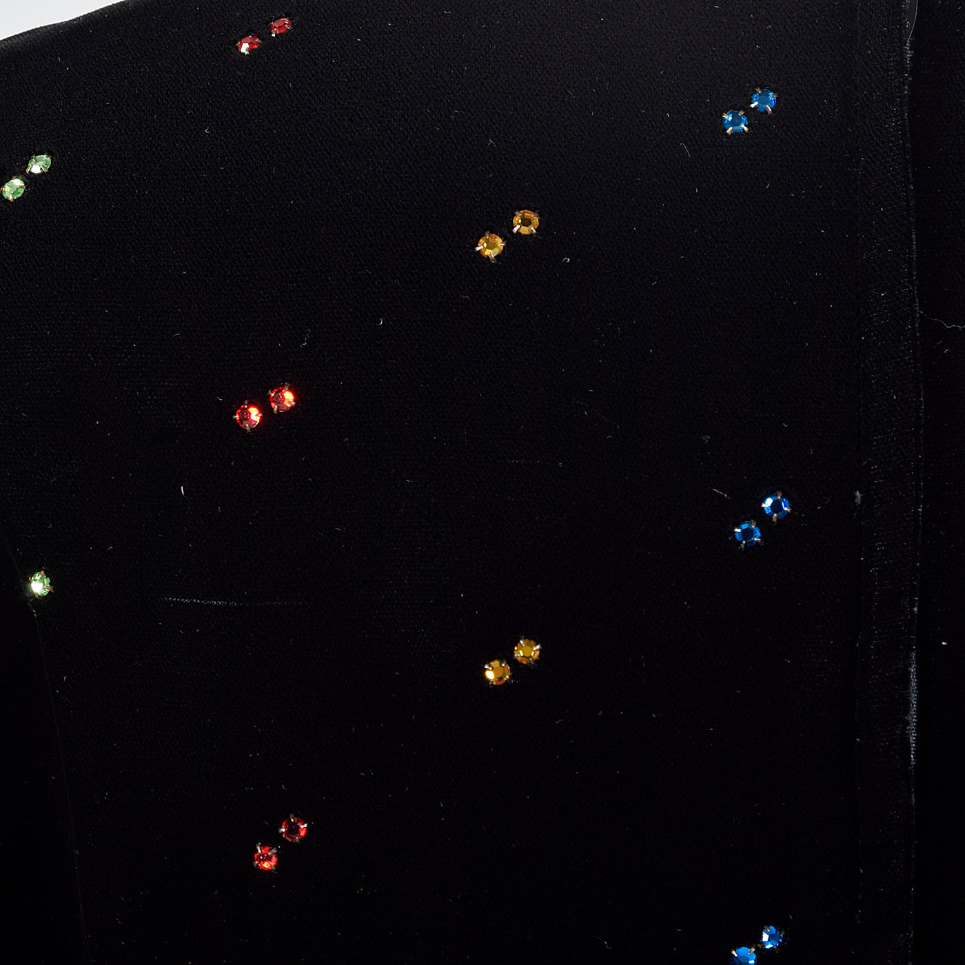 1980s Oscar de la Renta Black Velvet Dress with Rainbow Rhinestones