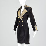 1980s Michael Hoban North Beach Leather Black Leather Dress with Metallic Gold Details