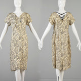 1940s Silk Dress with Velvet Faux Lace Back