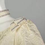 XS 1960s Modest Brocade Bridal Gown Short Sleeve Wedding Dress