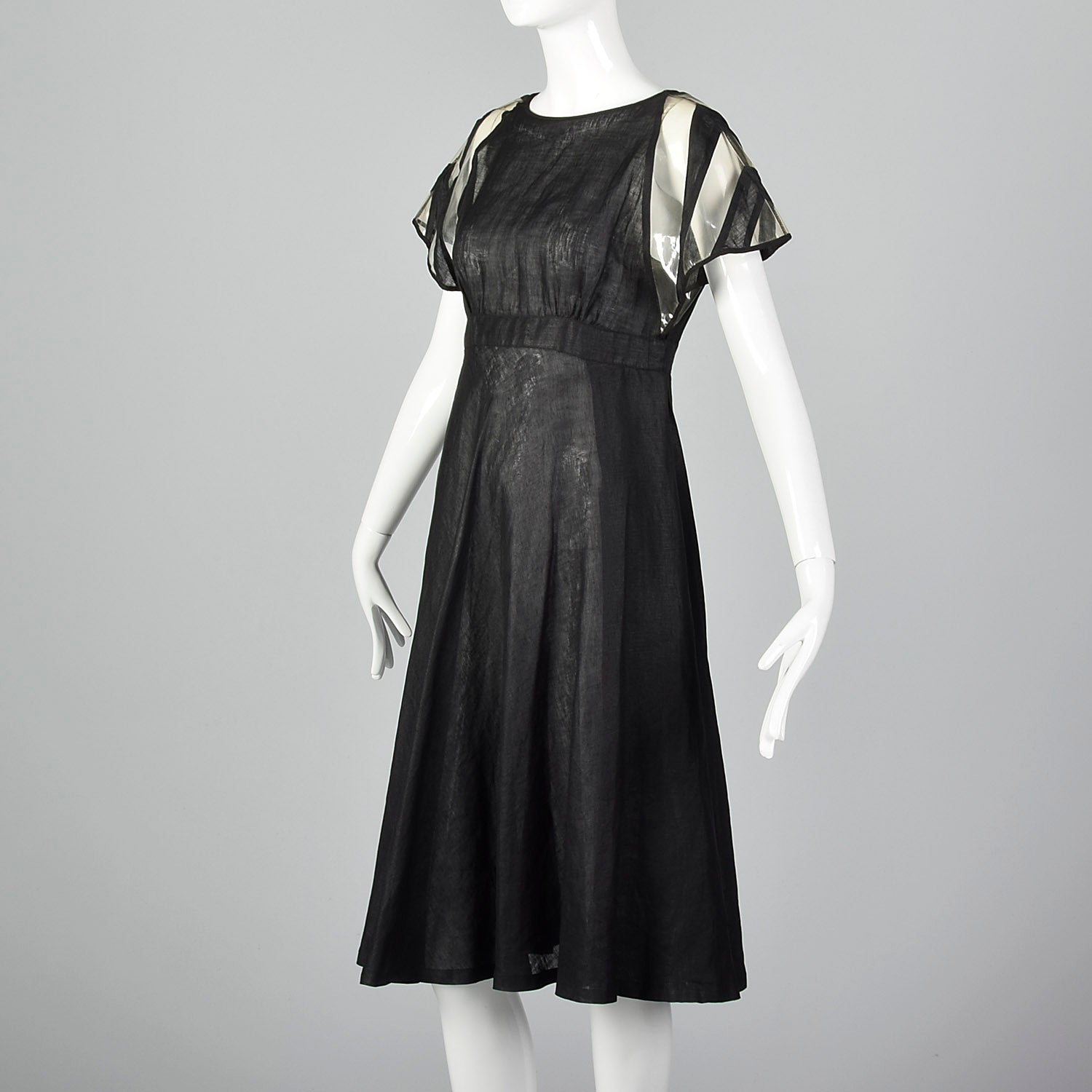 Fendi Linen Dress with Vinyl Sleeves & Split Skirt
