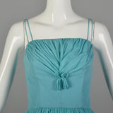 Medium 1950s Aqua Silk Dress Sleeveless Rockabilly Feather Hem