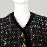 Medium 1990s Escada Jacket Cropped Rainbow Tweed Winter Wool Coat