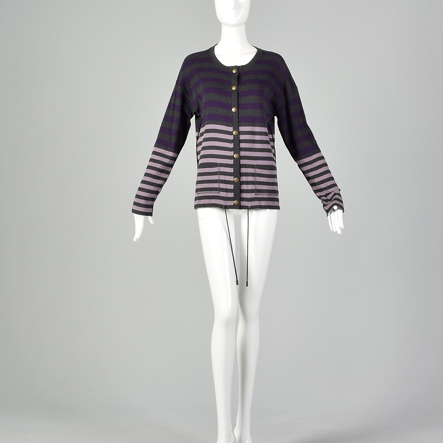 Small Sonia Rykiel 1990s Purple and Gray Striped Cardigan Sweater