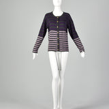 Small Sonia Rykiel 1990s Purple and Gray Striped Cardigan Sweater