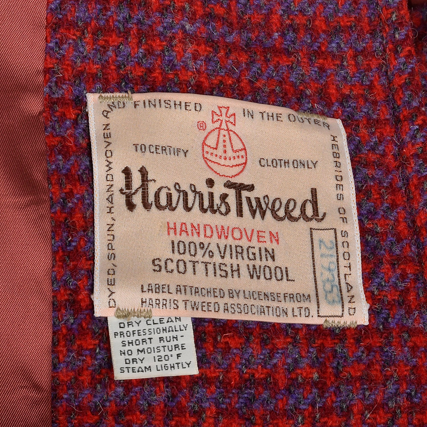 Medium 1960s Red and Blue Scottish Wool Tweed Coat