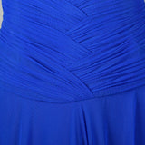Large 1980s Dress Vicky Tiel Blue Mesh Gown Long Sheer Sleeves Ruched Bodice Sweetheart Neckline