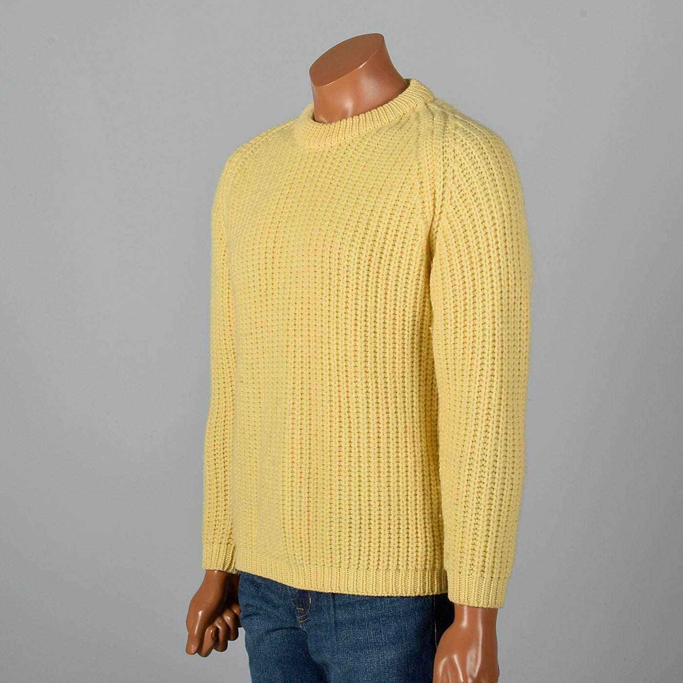 1960s Mens Yellow Chunky Knit Wool Sweater