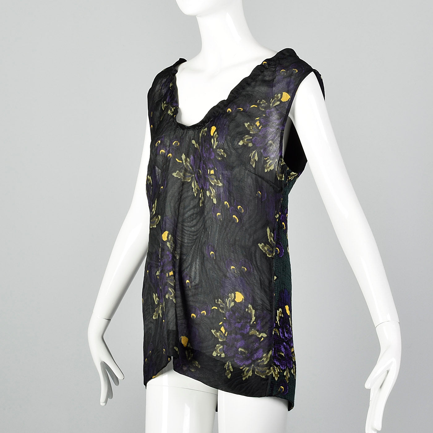 2010s Marni Green Silk and Wool Floral Top